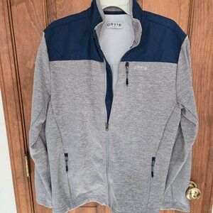 ORVIS Blue & Gray Bonded Mesh Full Zip Fleece Jacket Zip Pockets. Sz M EUC